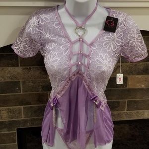 Sheer Lace Babydoll & Thong Lilac O/S